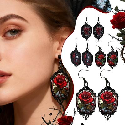 Gothic Style Earrings, Rose Earrings, Elegant Accessories, Ear Pendants, 1 Pair Of Rose Black Pendants, Gothic Alloy Earrings
