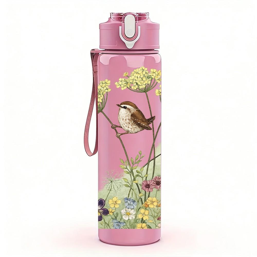 1PC Little Bird Nest On Flower Branch Print 750ml Color Plastic Sports Water Bottle Leakproof Flip Straw Lid Suitable for Sports Office Home Use
