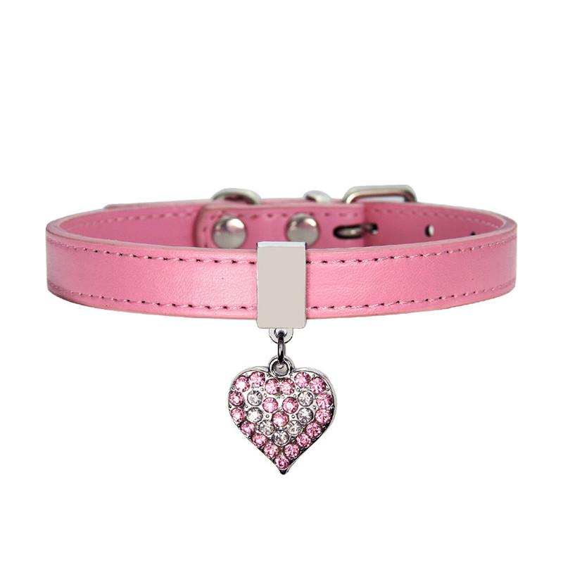 

New Leather Dog Collar Adjustable Heart Pendant Dog Collar Princess Puppy Cat Necklace Strap for Small Medium Dogs Pet Supplies XS