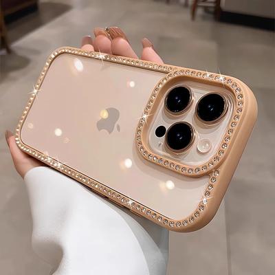 Luxury Bling Rhinestone Diamond Transparent Case For iPhone 16 Pro Max 15 14 13 Shockproof Protection Bumper Hard Acrylic Cover