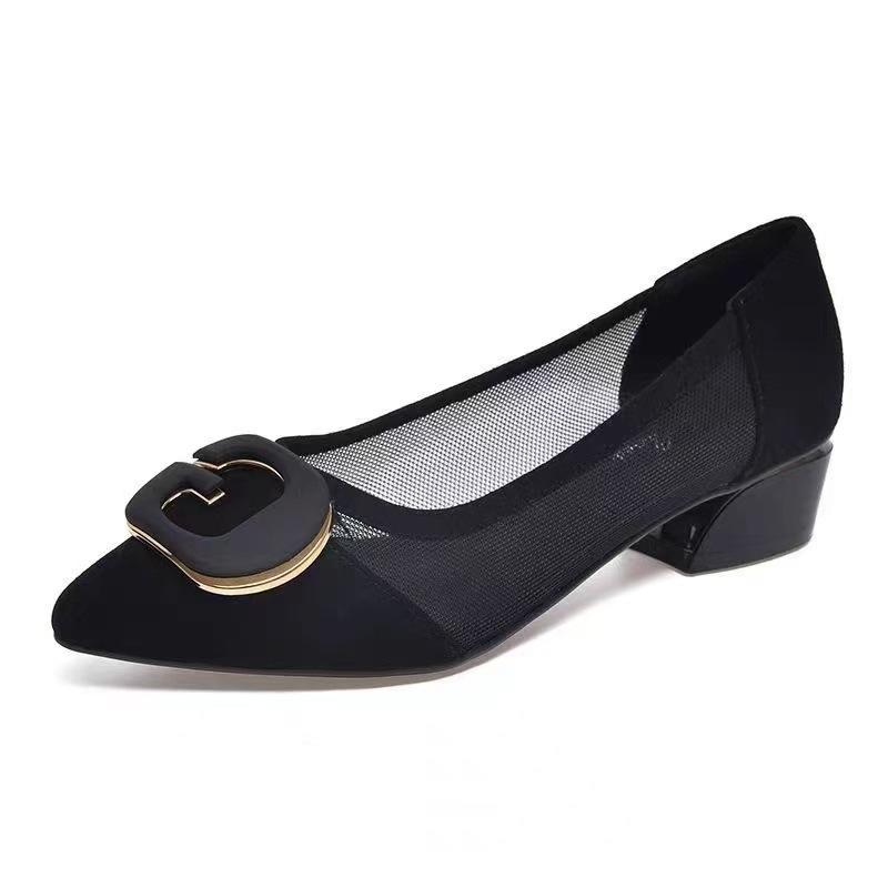 Mesh breathable sandals 2025 summer new soft leather pointed shallow mouth single shoes versatile hollow commuter casual women's shoes