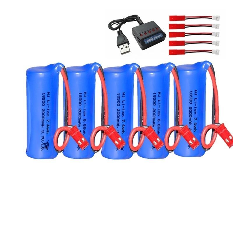 High Capacity 3.7V 18500 2000mAh RC Cars Rechargeable Lithium Ion Battery Cylindrical with SM JST Plug With Charger