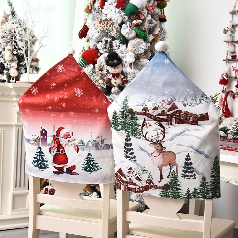 Christmas Chair Covers Chair Back Covers with Winter Snowman Santa Elk Pattern for Festive Decoration Dinner