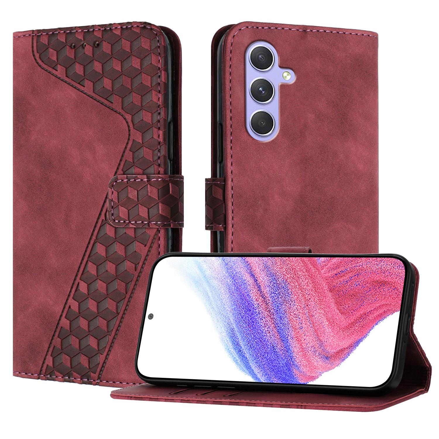 

For Samsung Galaxy A55 5G Leather Case 7-Shaped Pattern Wallet Stand Shockproof Phone Cover Brown