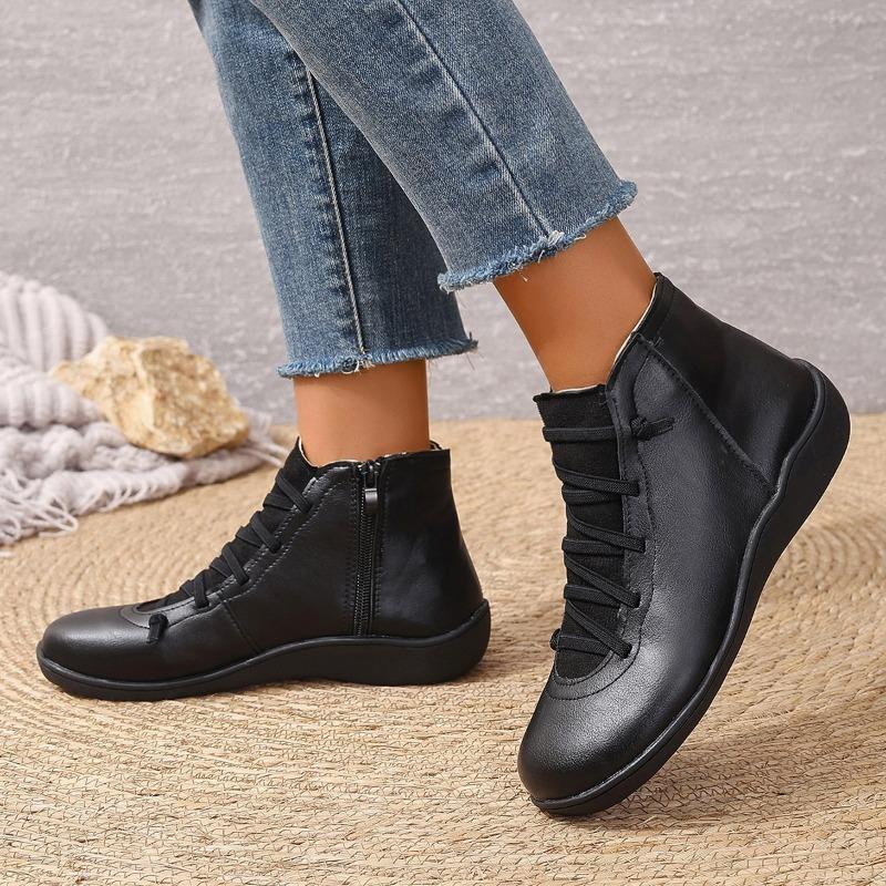 Boots Women Winter Genuine Leather Ankle Spring Flat Shoes Woman Short Vintage Boots with Fur for Women Boots 43