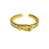 Retro Light Luxury Goldkette Hohl Vierblättriges Kleeblatt Diamantbesetzt Zirkon Kupfer Münze Gürtelschnalle Öffnungsring Nische Stapelring
