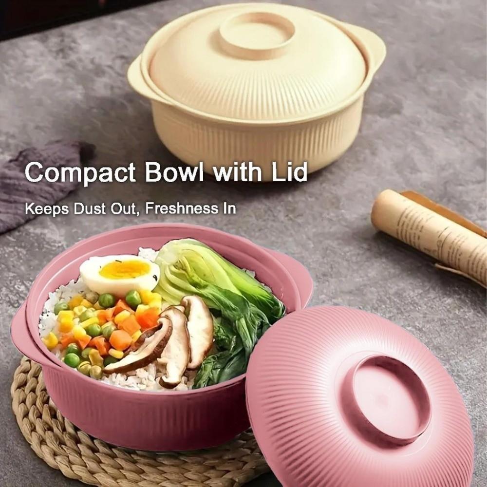 1L Capacity Plastic Rice Bowl with Lids Soup Bowls Durable Instant Noodle Bowls Hot Rice