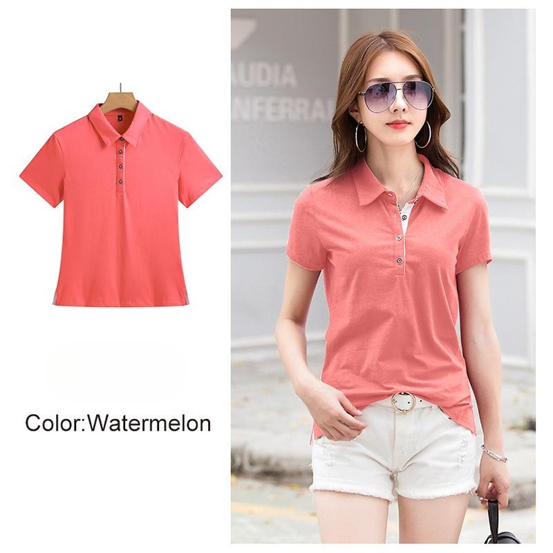 Summer Solid Color Notch Lapel Korean Style Fitted Women's Short Sleeve T-Shirt Simple and Fashionable Top