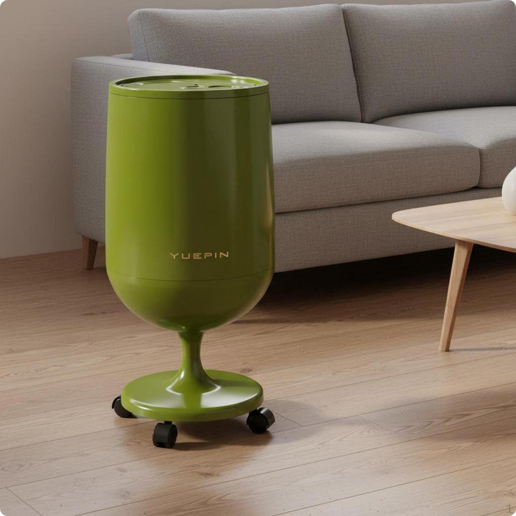 Kelchglas Mülleimer NoBend Design Druckdeckel Hoher Ständer Stiel Müllbehälter für Wohnzimmer