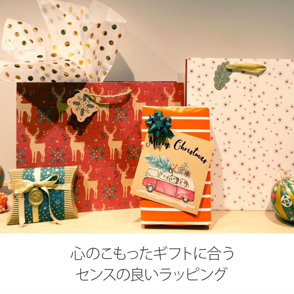 Clairefontaine Christmas Paper Gift Bag Medium Size (26.5x33x14cm) with Mini Tag and Foil Stamping, Greeting Design cfX-34127-2
