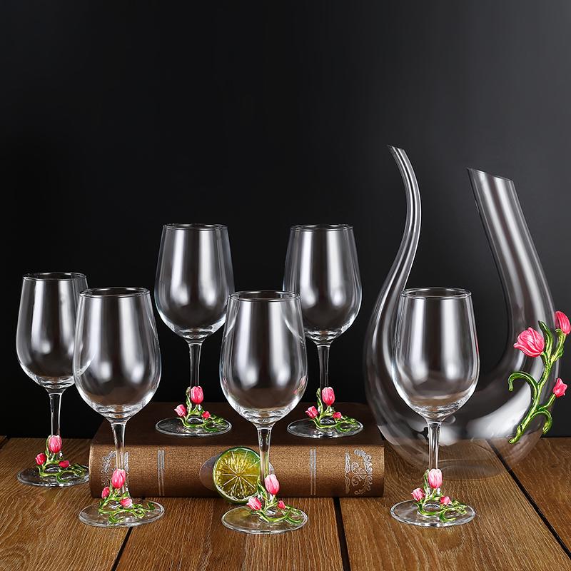 Kovové Skleněné Sklenice na Víno Sada Sklenice na Červené Víno Pohár Karafa Džbán Dávkovač Vína Křišťálové Sklo Sada na Víno Barové Sklo Nápojové Sklo Dárek