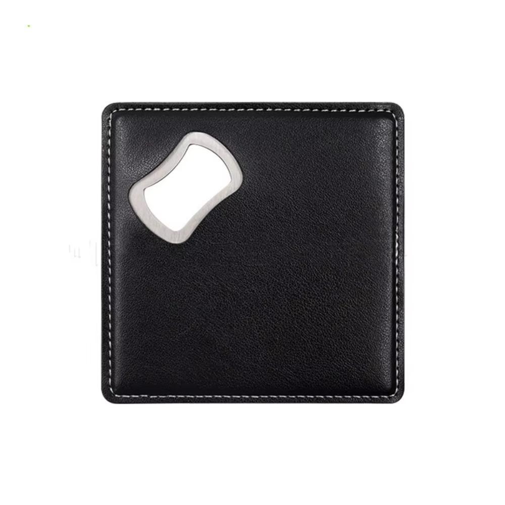 Square Coasters PU Leather Bottle Opener Multifunctional Cup Mat  Party