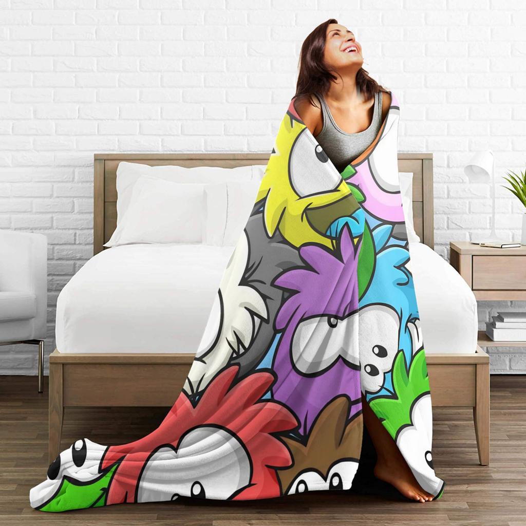 Club Penguin Rainbow Puffle Fleece Throw Blankets Community Game for Bedroom Knitted Blanket Travel Thin Portable Quilt