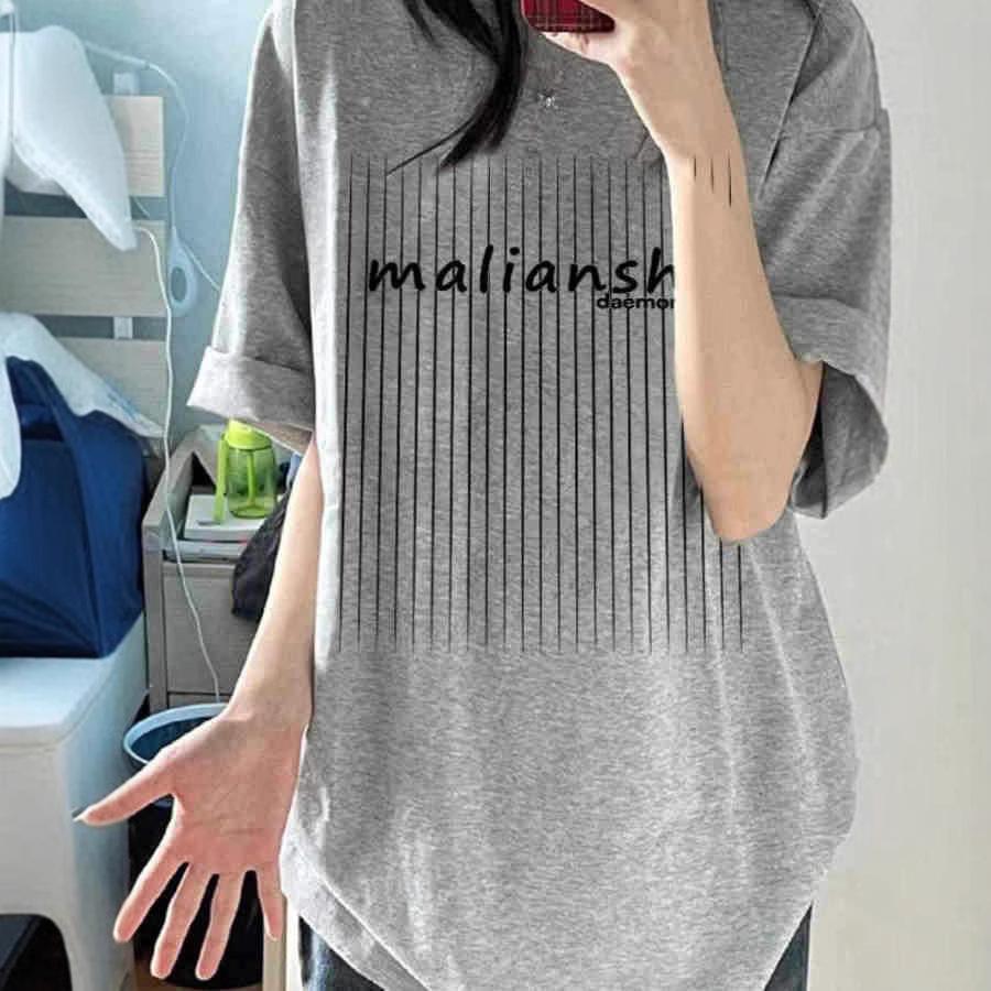 Women's Plus Size Gray Pure Cotton Short-Sleeve T-Shirt - Summer Fashionable European & American Design
