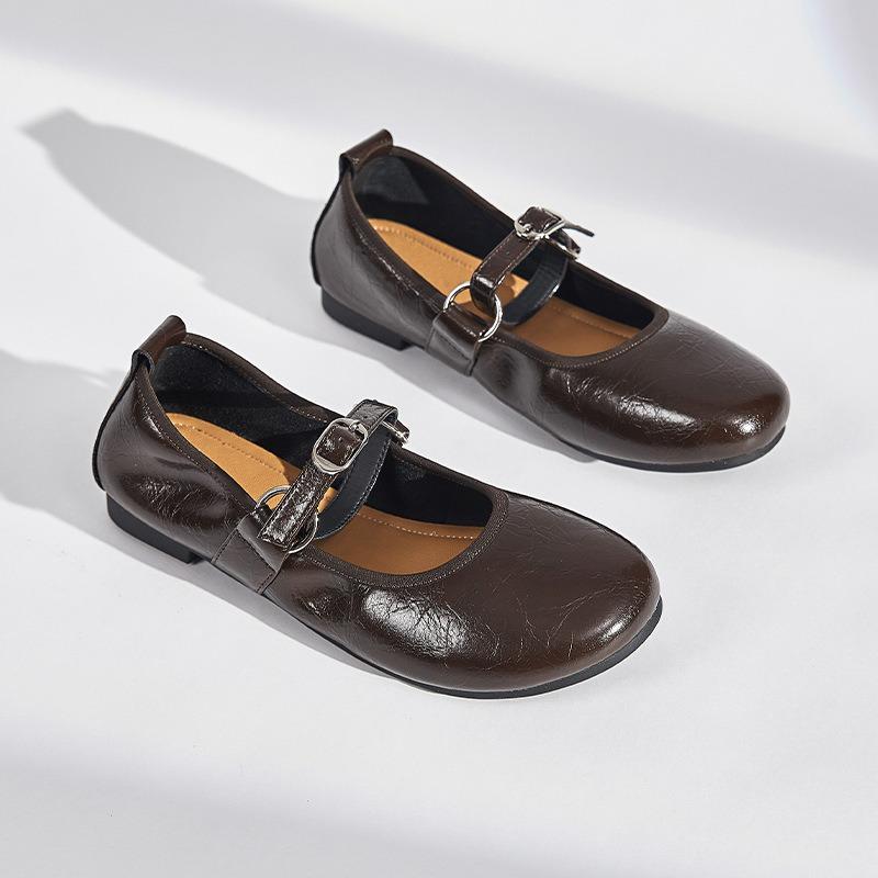 

First layer sheepskin insole Mary Jane shoes women s summer new crooked leather single shoes casual commuter shoes 40