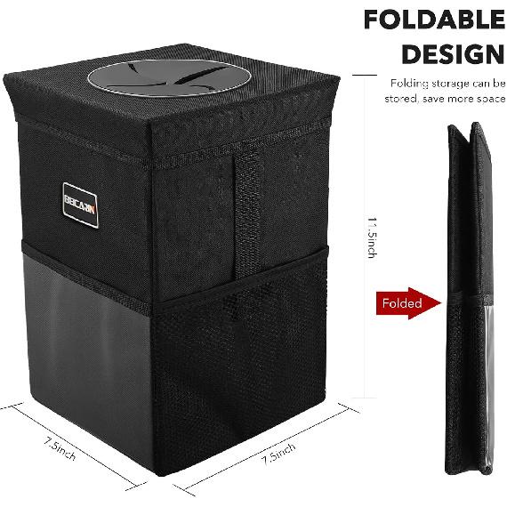 Car Trash Can With Lid - Trash Bag Hanging With Storage Pockets Leak-Proof SUV Organizer Collapsible And Portable Waterproof Truck Garbage Bin, 2.6