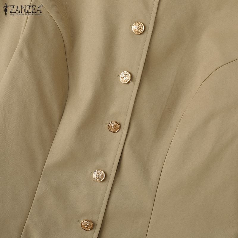 ZANZEA Blusa informal de manga larga con cuello alto y color liso para mujer