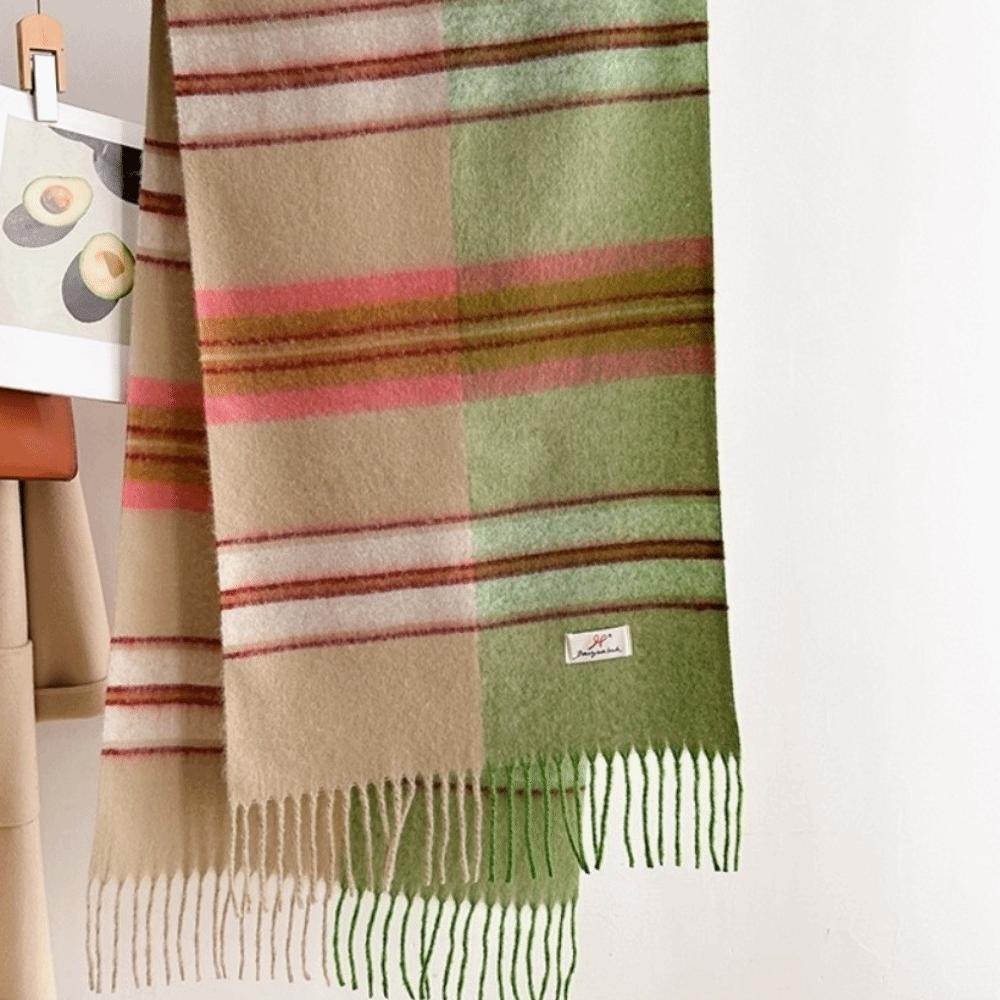 Classic Tassels Warm Stripe Shawl Thickened Blanket Scarf Cozy Wrap Scarf  Autumn Winter