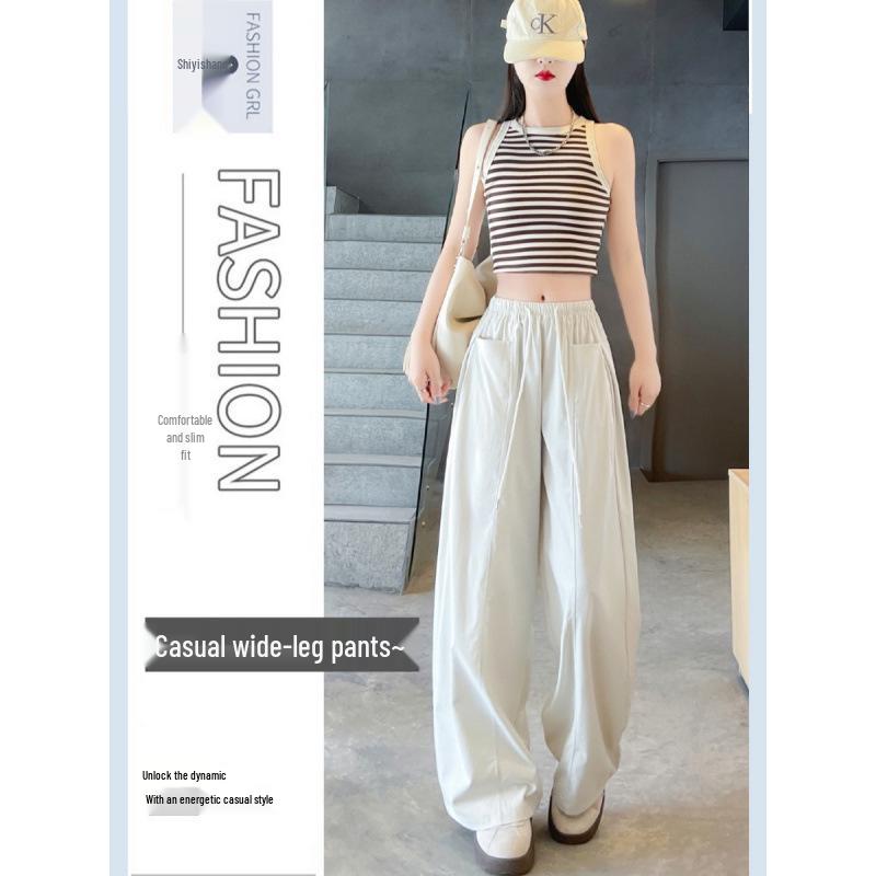 Women's Lazy Style Wide-Leg Floor-Length Pants: Spring/Summer 2026 Collection, Loose Slimming Drape, Casual Straight Fit.