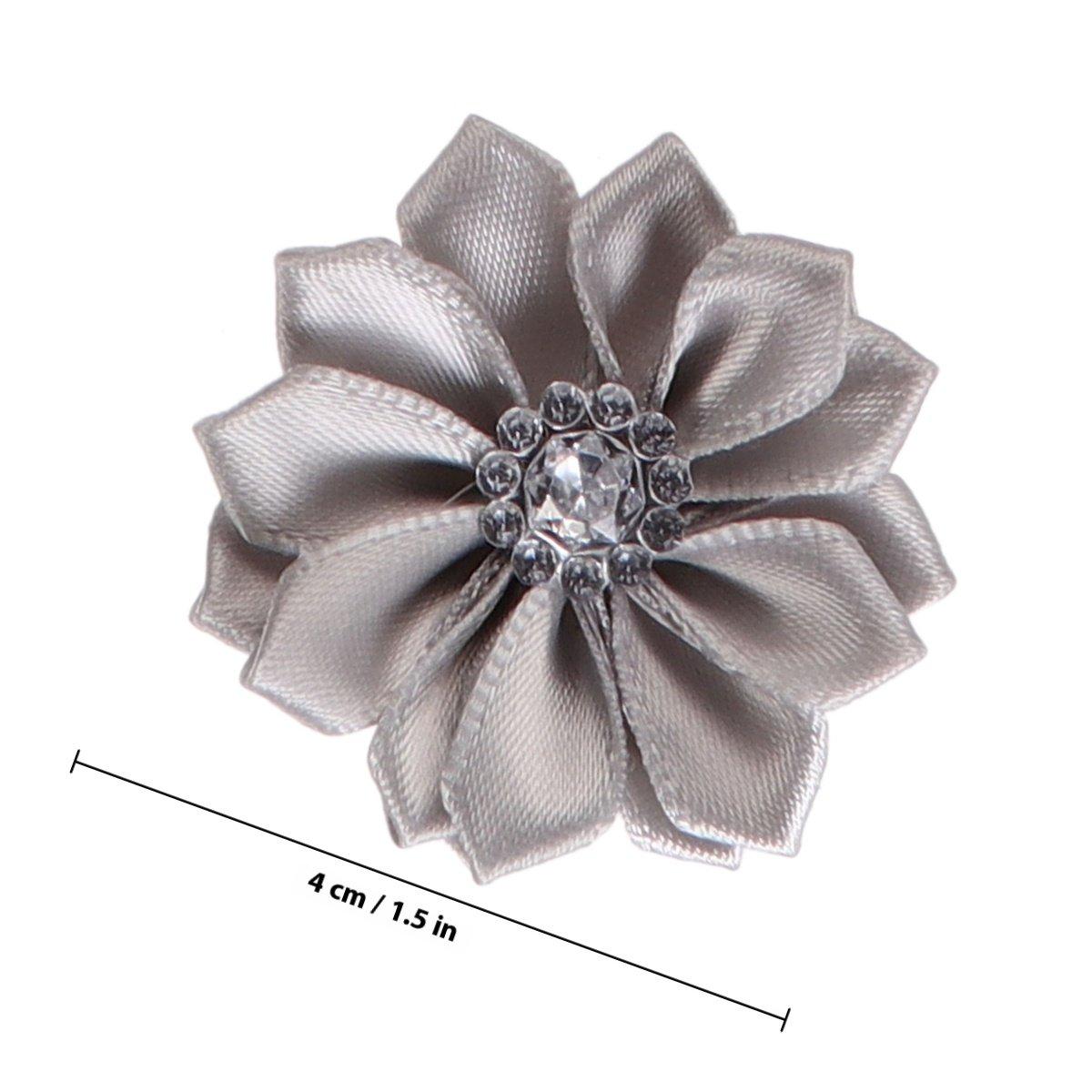

40Pcs Hand Sewn Ribbon Flower Acrylic Diamond Decor 4Cm Artificial Sewing Pendant for Wedding Christmas Party DIY Costume світло-сірого кольору