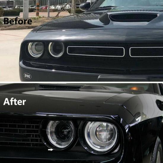4Pcs Front Headlight Frame Bezel Ring Cover Trim for 2015-20 Dodge Challenger