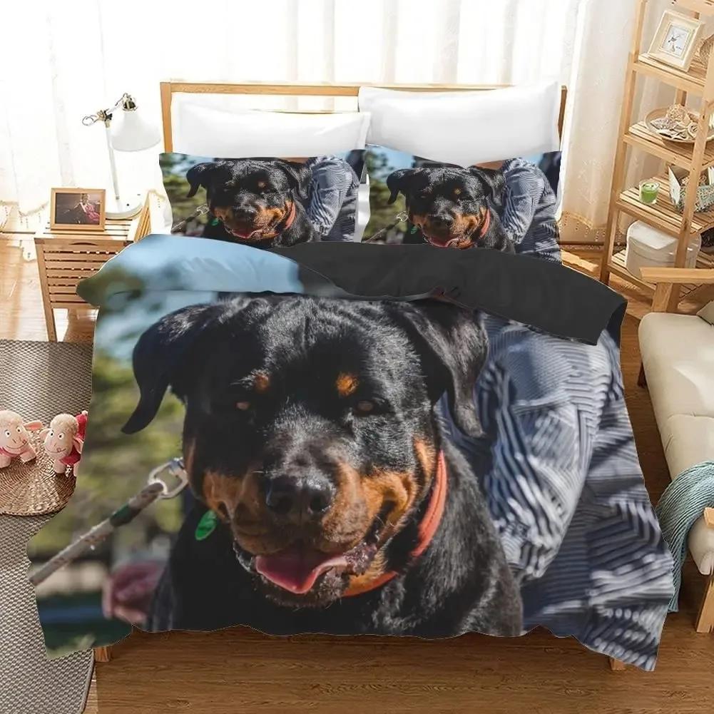 Rottweiler Bettbezug Twin Schwarz Rottweiler Twin Bettwäscheset Tiermotiv Für Hundeliebhaber Polyester Doppel Queen King Steppdeckenbezug