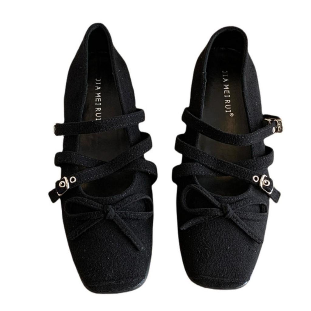 Mary Janes aus Leder im Retro-Stil mit eckiger Spitze - Flacher Absatz, Bequeme Damen-Abendschuhe 2025