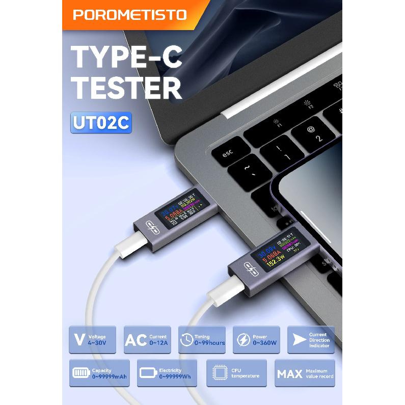 Type-C/USB Tester DC 4-30V Multi-function Digital Voltage Ammeter Power Meter Type-c Cell Phone Fast Charger Capacity Tester