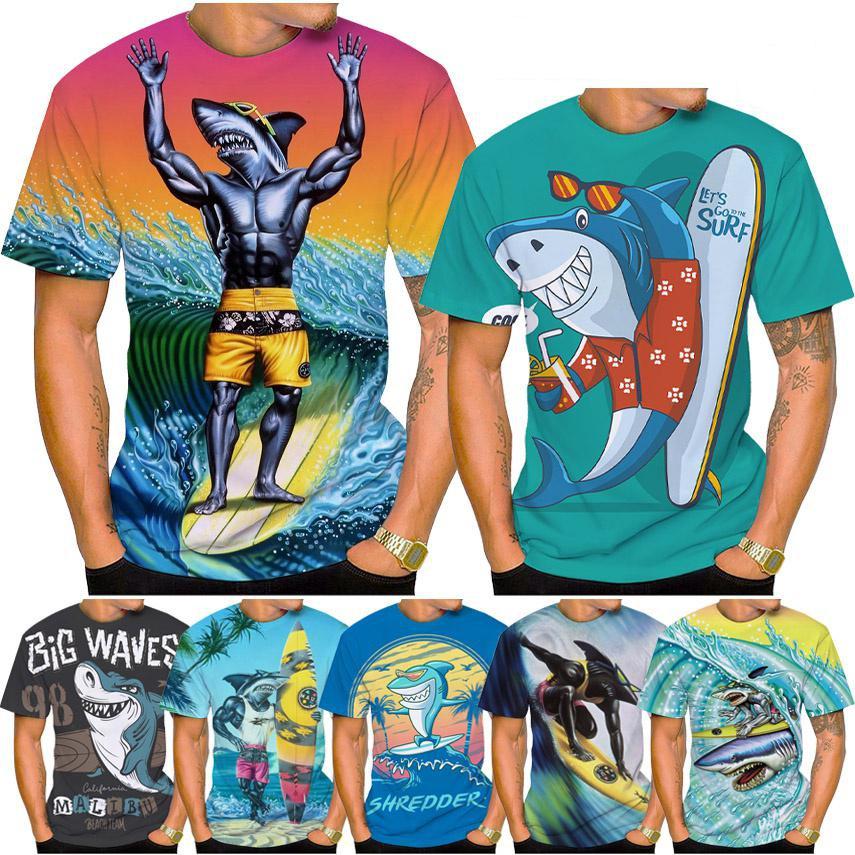 

Мужская футболка с коротким рукавом Shark Surf Shark с 3D принтом, модная повседневная футболка в стиле Харадзюку с коротким рукавом в стиле акулы XXS