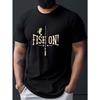 Plus Size 'Fish On' Print Men's T-Shirts, Casual Crew Neck Short Sleeve Tee Loose Summer Tops, Men's Fashion Clothing