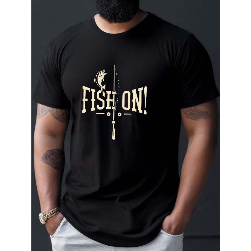 

Plus Size Fish On Print Men s T-Shirts, Casual Crew Neck Short Sleeve Tee Loose Summer Tops, Men s Fashion Clothing 4XL чорний