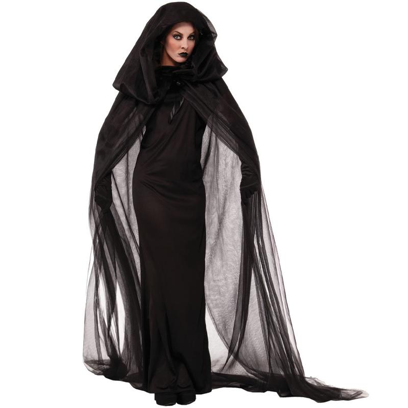 Cape De Sorcière Longue Transparente Avec Capuche – Maille Légère, ~1,85 M, Pour Halloween, Cosplay, Fêtes