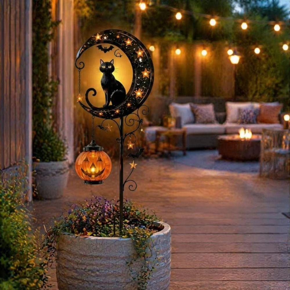 Waterproof Solar Lamp Auto On/Off Iron Cat Moon Design Solar Garden Lights Pumpkin Design Landscape Lighting