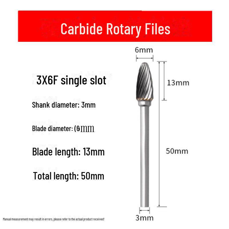 3mmX6 Tungsten Steel Carbide Rotary File for Electric Grinding - Small Metal Grinding Head