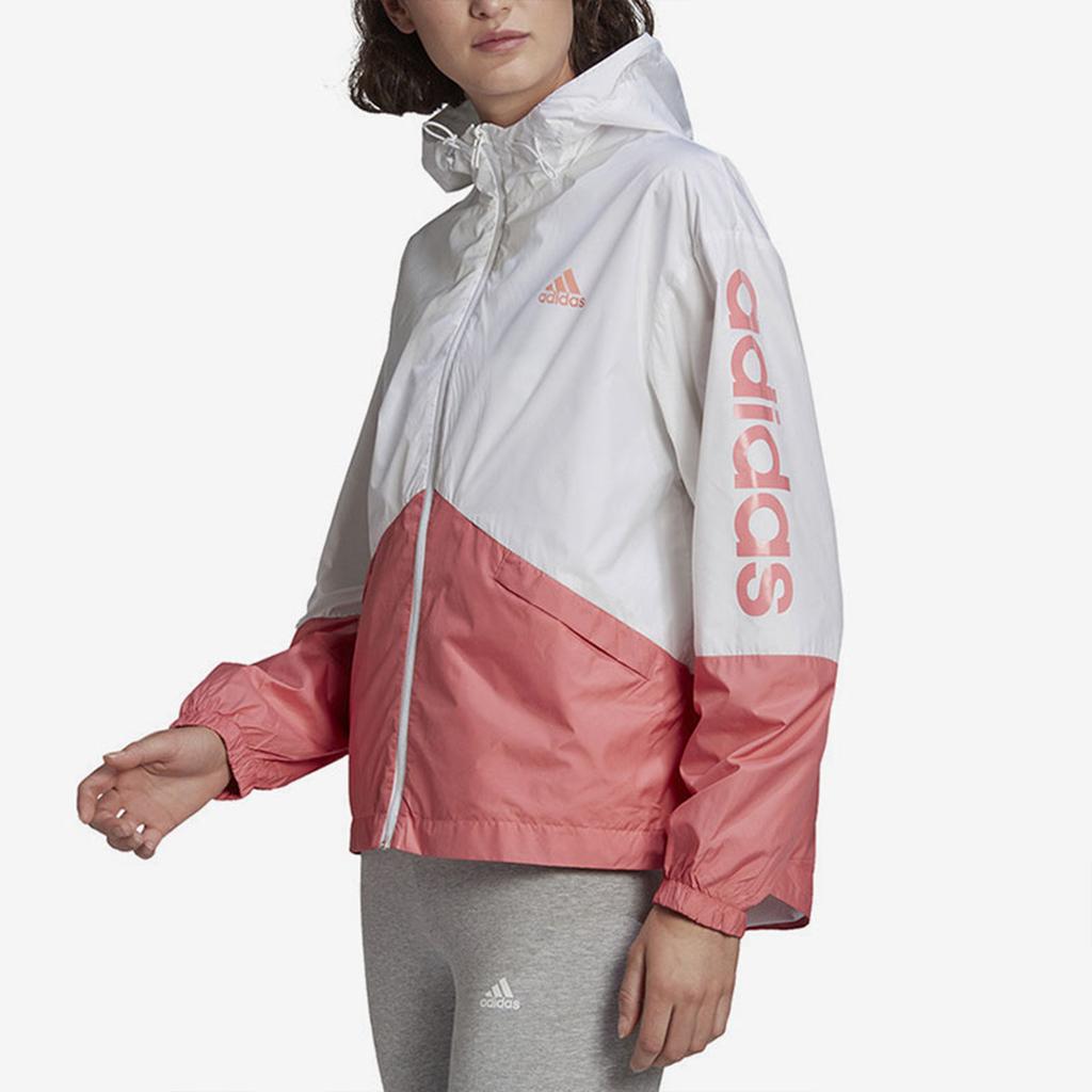 Adidas Logo Print Sports Woven Hooded Jacket Women Jackets White Pink GM5623