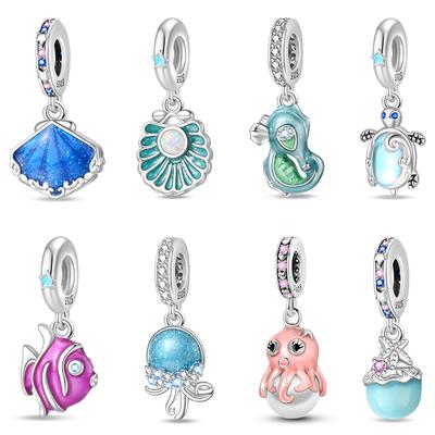 Summer 100% Copper Octopus Tortoise Luminous Seaworld Charms Beads Fit Pandachoriginal Bracelets Diy Jewelry