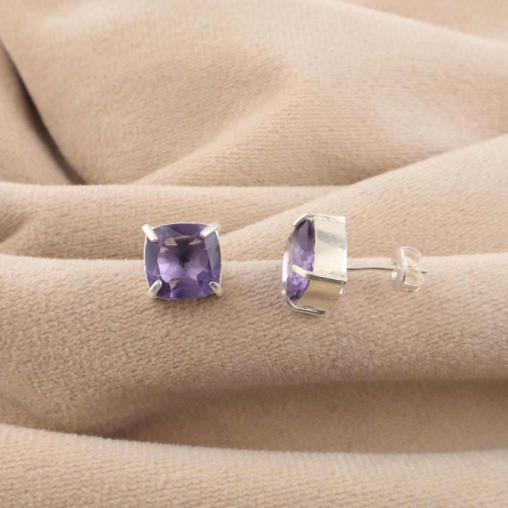Iolite Gemstone 925 Sterling Silver Handcrafted Women Jewelry Tiny Minimalist Stud Earring 1" EE-181-11