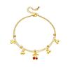 Double Layer Gold Cherry Charm Anklet with Zircon