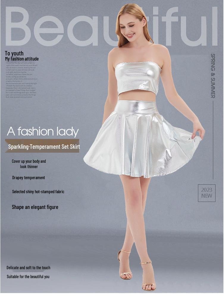 Women's Nightclub Performance Metal Pleated Skirt