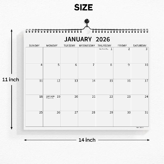 Wall Calendar 2026, 2026 Calendar January 2026 To June 2027, 14"×11" Hanging Calendar for Home Office School Planning (Simple, Horizontal)