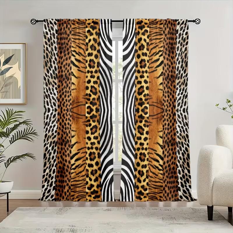 Set Of 2 Leopard Print Curtains Suitable Bedroom Living Room Kitchen Decoration Home Window Made Polyester Great Treatment