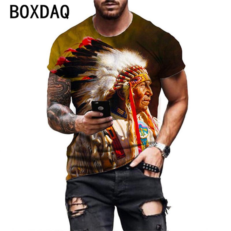 

3D Ретро Индийский Эскиз Графические Футболки Мода Мужская Личность Топы Лето Новый Красочный Индийский Человеческий Принт TShirt Оверсайз Топ