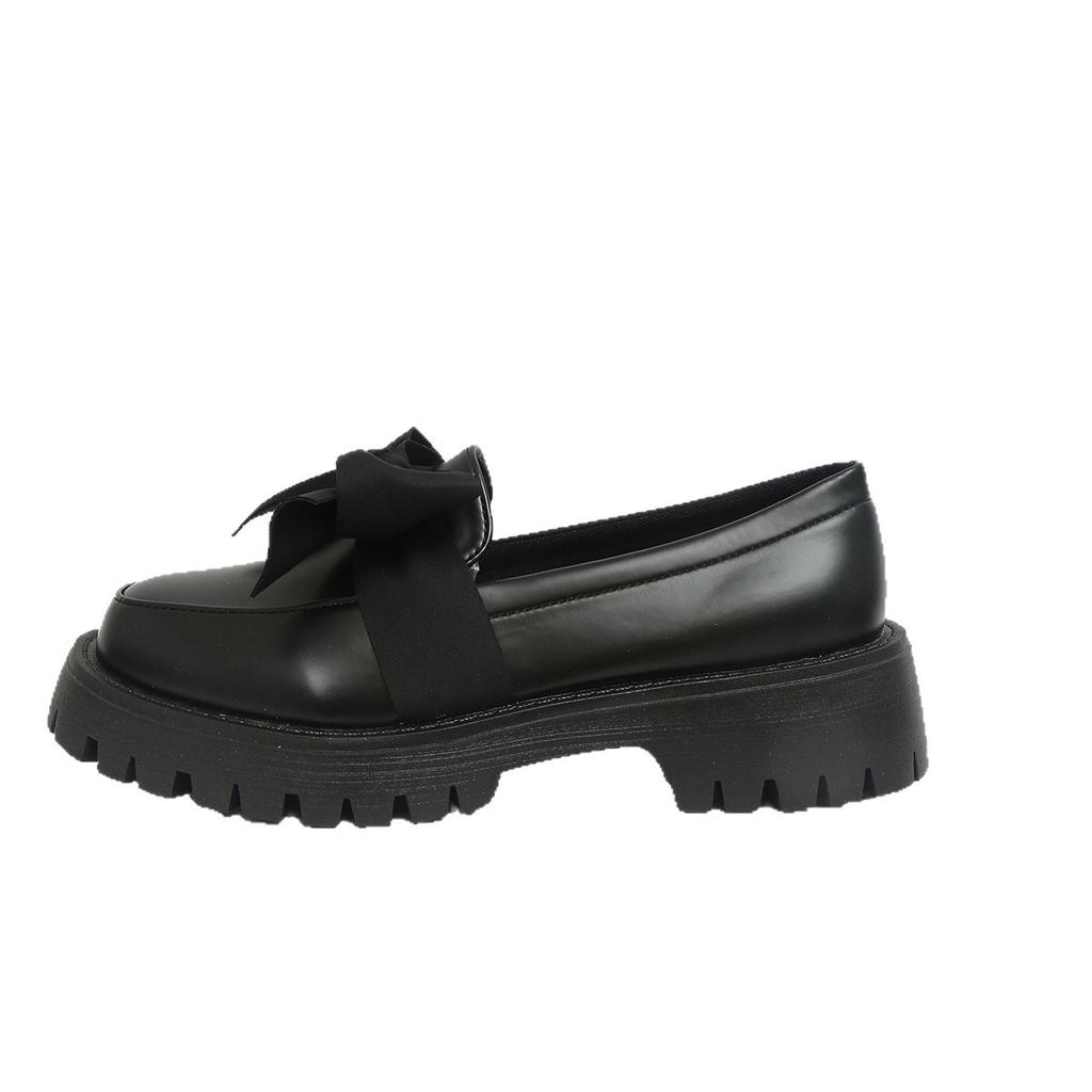 Round Head Bow Retro Small Leather Shoes 22 Years Old Beautiful British Style Thick Heel