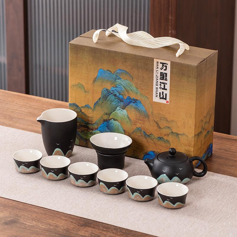 High-end hand-painted Kung Fu tea set, Xi Shi teapot cover bowl to make tea, teacup light luxury business gift box, gift.
