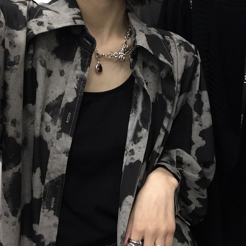 Korean-style Retro Versatile Leopard Print Shirt Top Loose Long-sleeved Shirt Coat for Women