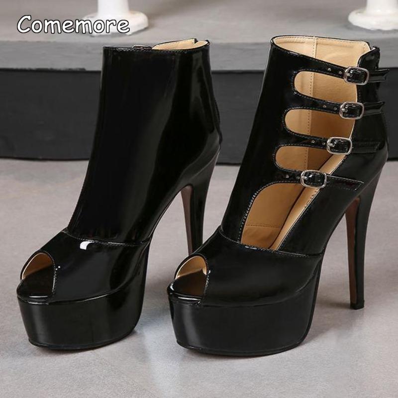 High Heels for Ladies Pu Leather Platform Sandals Peep Toe Sexy Tacones Women's Shoes Buckle Straps Sandalias De Mujer Size35-46