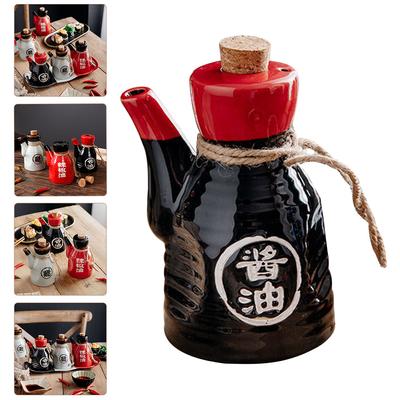 Kerámia szójaszószos palack japán stílusú olajos edény edény otthoni fűszerezés konyhai fa