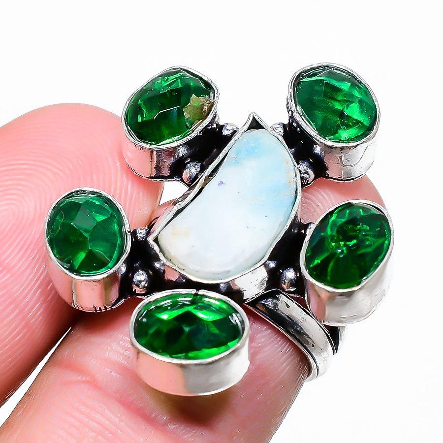 

Кольцо из стерлингового серебра 925 пробы, натуральный ларимар, грубый драгоценный камень диопсид, размер 6 P0t12