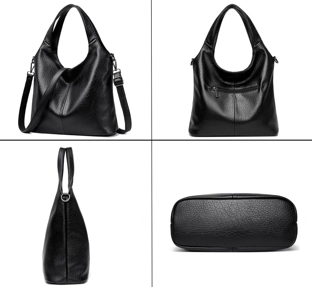 CC-MAX Women's Shoulder Bag, Large Capacity, A4 Size, Handbag, PU Leather, Shoulder or Crossbody, Simple and Stylish, CC2412 (Black)