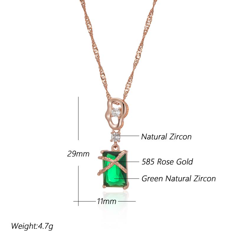 Luxury Square Green Natural Zircon Pendant Necklace For Women  Rose Gold Color Pendant Daily Easy Matching Fine Jewelry